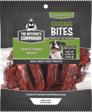 The Butcher's Companion: Beef & Veggie Sausage Bites Dog Treats – 5.29 oz